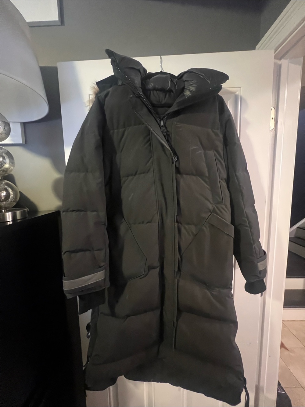 Canada Goose Long Black Quilted Puffer Coat with High Collar